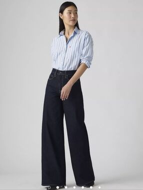 Levi's Premium 728 Wide-Leg High-Rise Jeans in Dark Indigo
